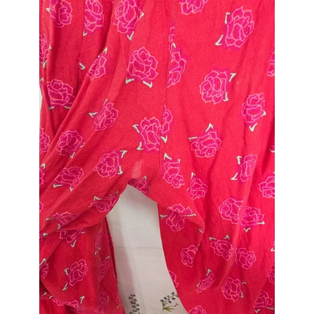 Victoria's Secret Flannel Pajama Set‎ Small Pink Rose Red Pants Long Sleeve